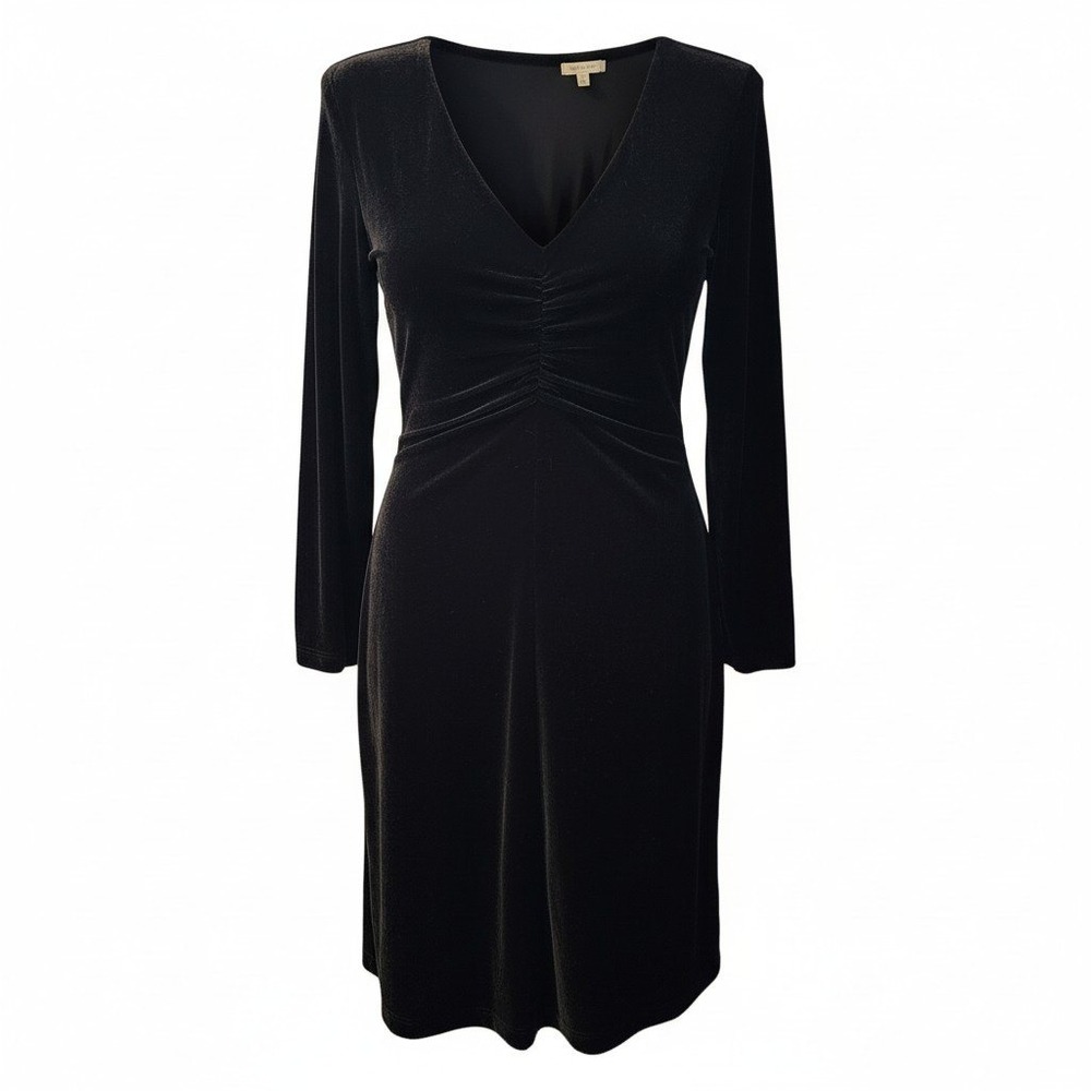 Laundry by Shelli Segal Size 12 Black Velvet Long‎ Sleeve Polyester Blend Dress